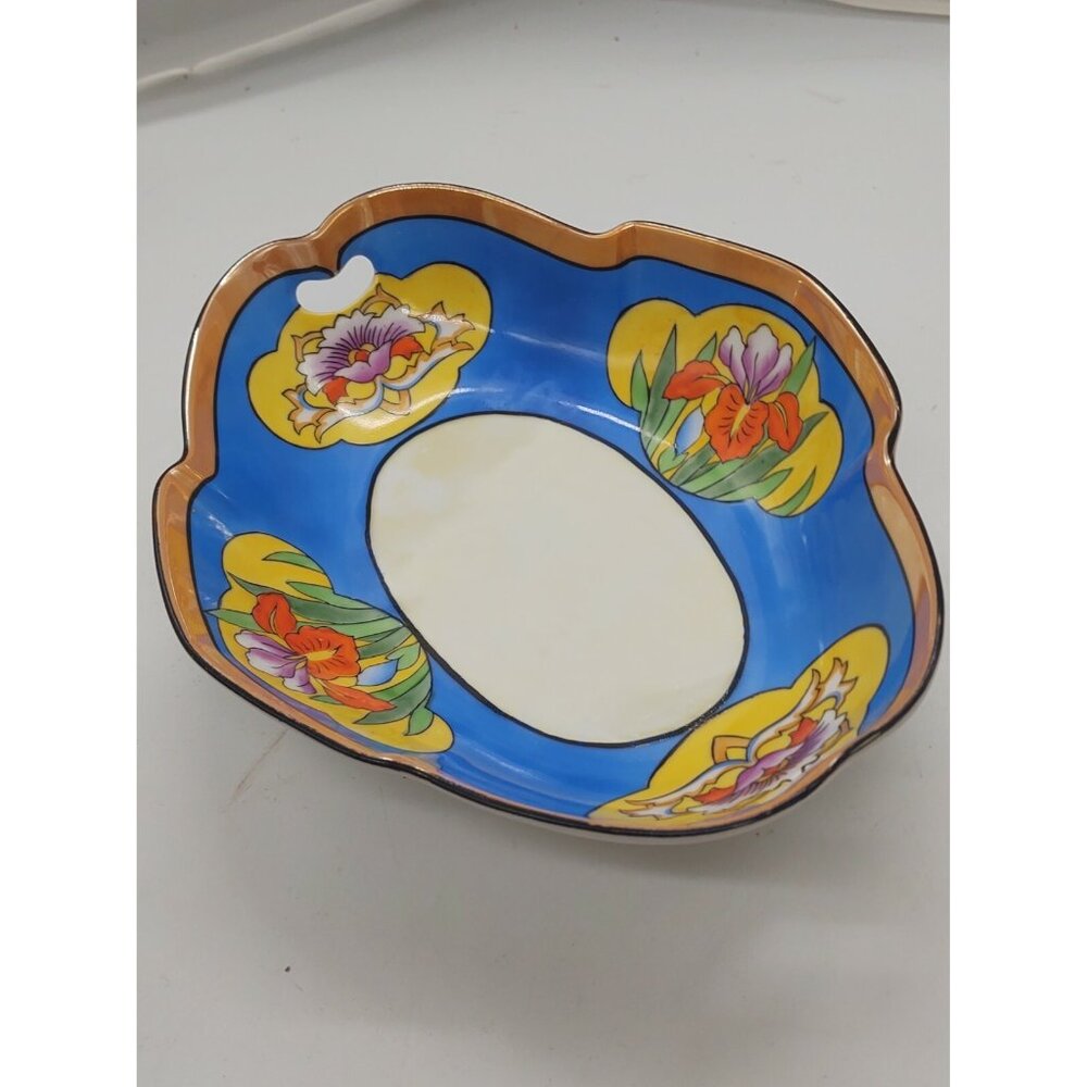 Meito Japan  Hand Painted Candy Bowl 9" x 6 3/4" x 1 3/4" Tall